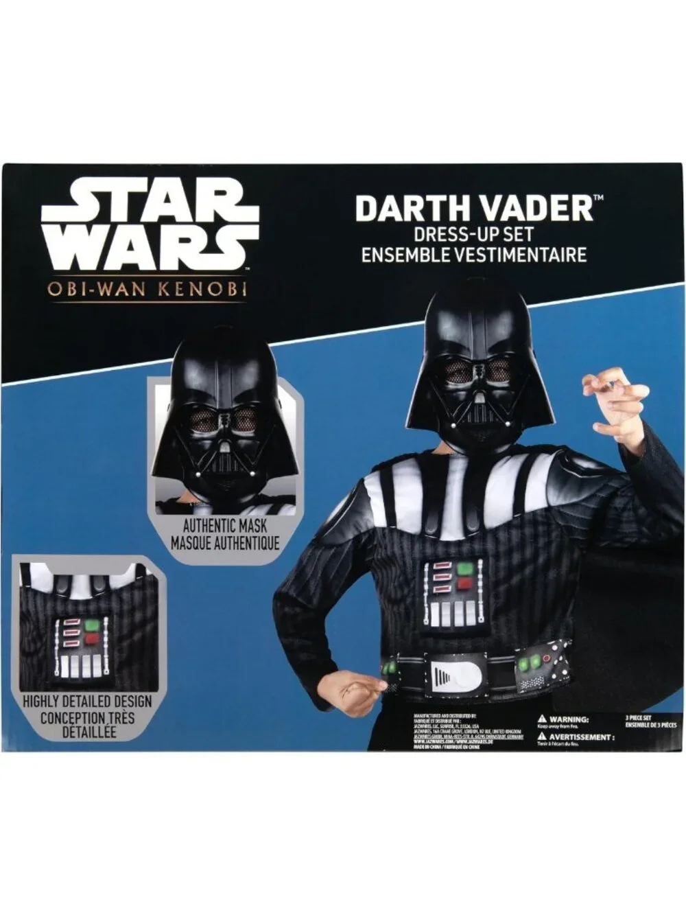 Youth Darth Vader Costume Set - Padded Muscle Chest Top, Cape & Mask - Size S